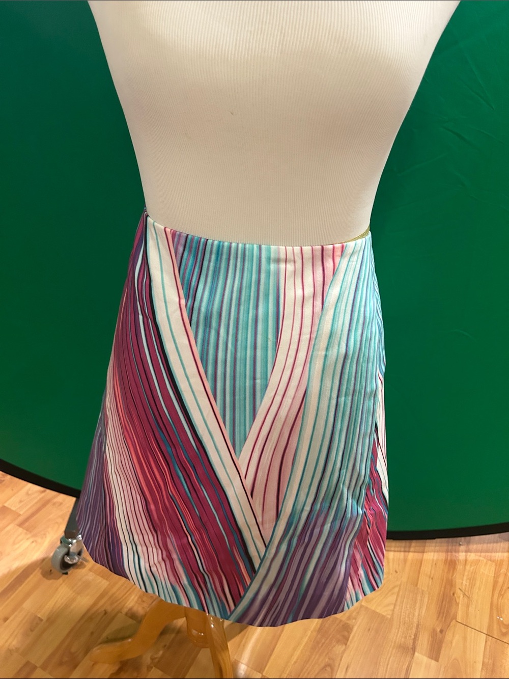 Etcetera Multi-Stripe A-Line Skirt in Teal, Pink, Purple & White